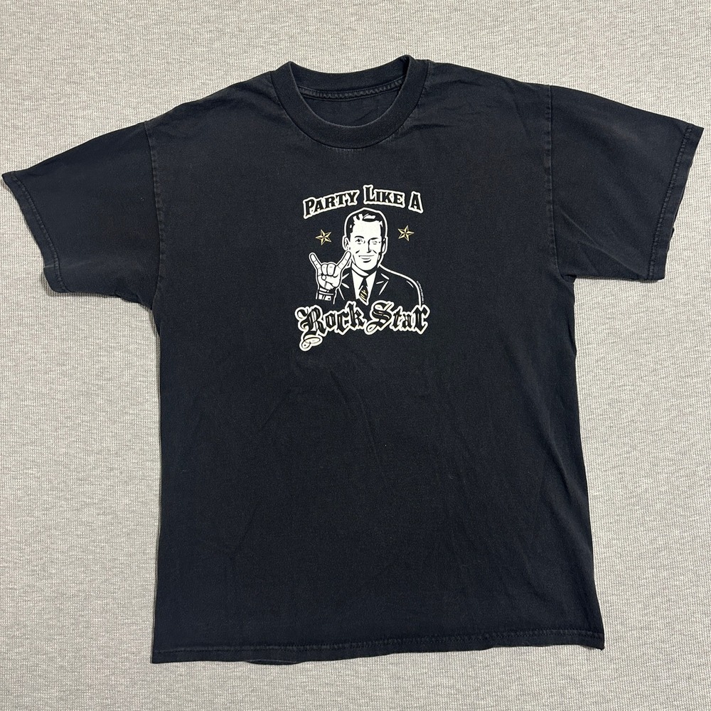 Vintage 2007 ODM Party Like A Rock Star Graphic T-Shirt Short Sleeve Black Men L